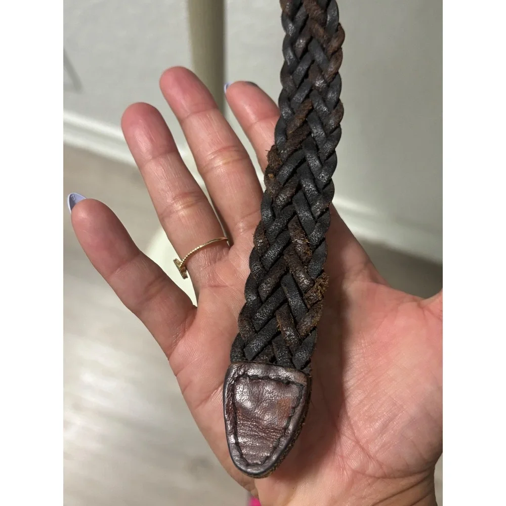 Dockers Mens Braided Leather Belt Dark Brown Woven 38 95 Vintage Style 1337‎